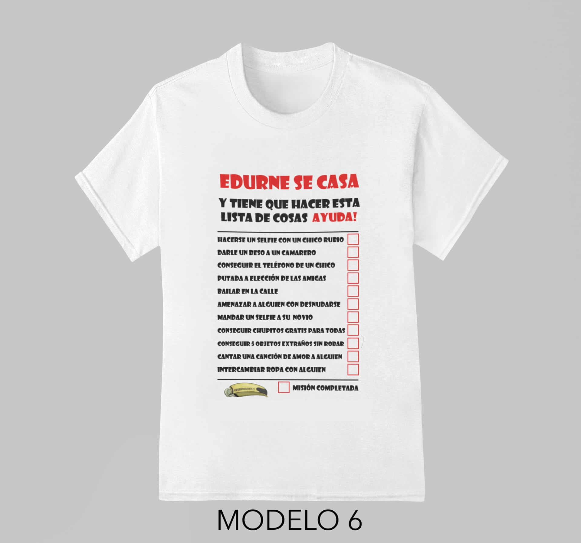 Camiseta personalizada Despedida de Soltera o Soltero Paradise Events Modelo 6 Lista de cosas que hacer